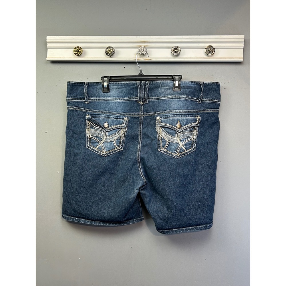Apollo Denim Shorts Women 23/24 Blue Embellished High Rise Bermuda‎ Jean Shorts